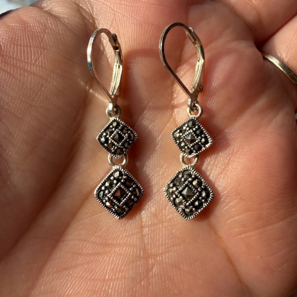 925 Sterling Silver Marcasite Dangle Earrings
